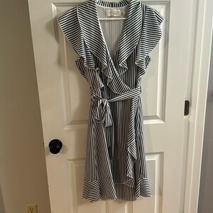 Striped faux wrap dress